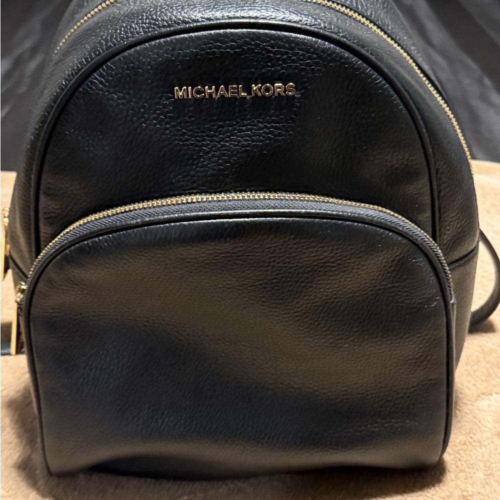Michael Kors Black Leather Backpack with Gold Accents